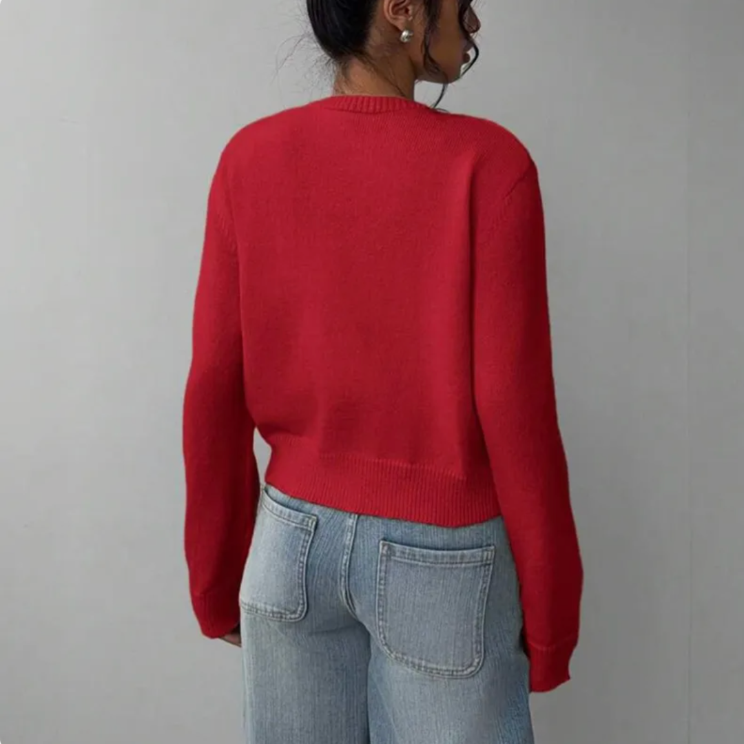 Gilet court en maille femme côtelé boutonné col rond 10
