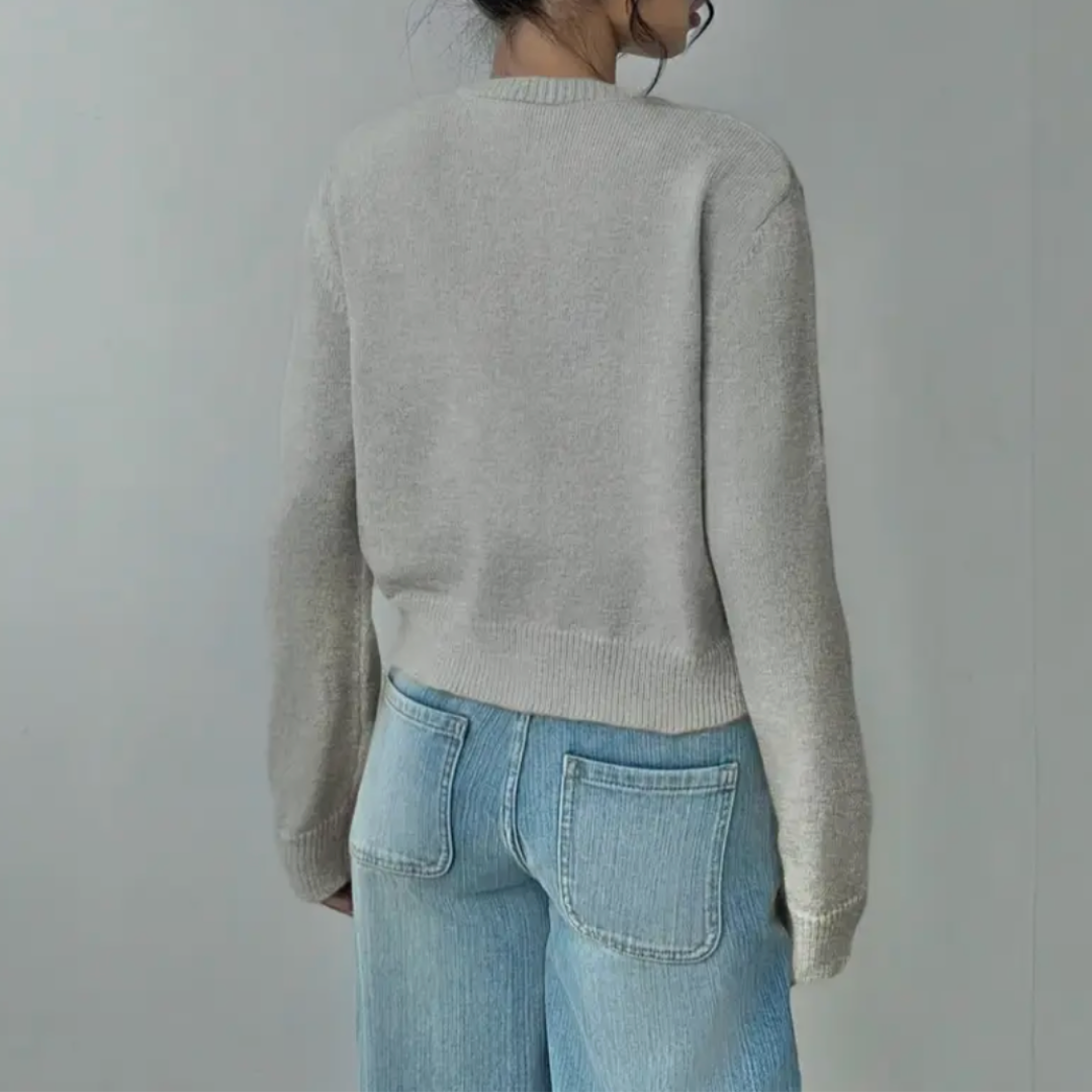 Gilet court en maille femme côtelé boutonné col rond 14