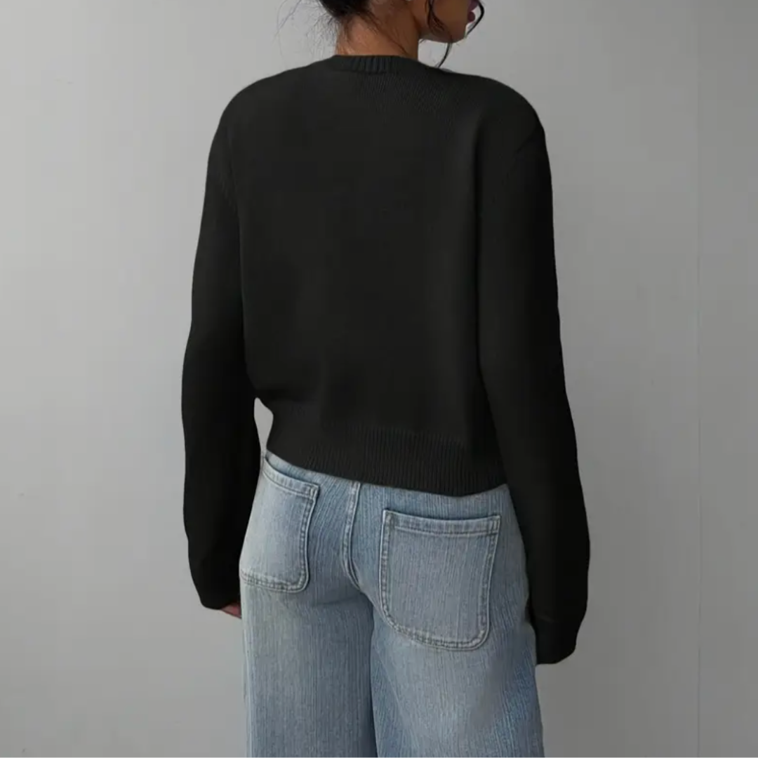 Gilet court en maille femme côtelé boutonné col rond 6
