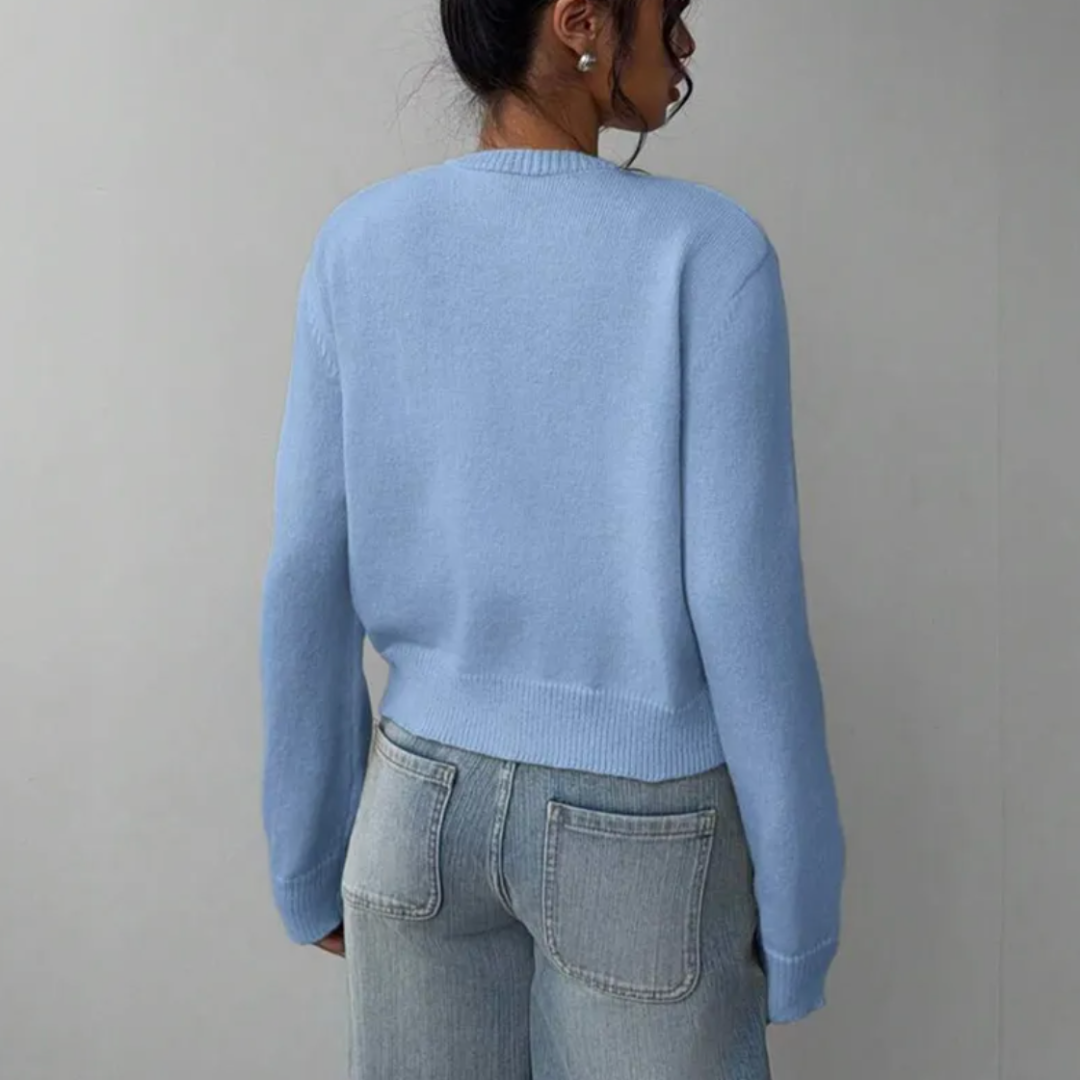 Gilet court en maille femme côtelé boutonné col rond 9