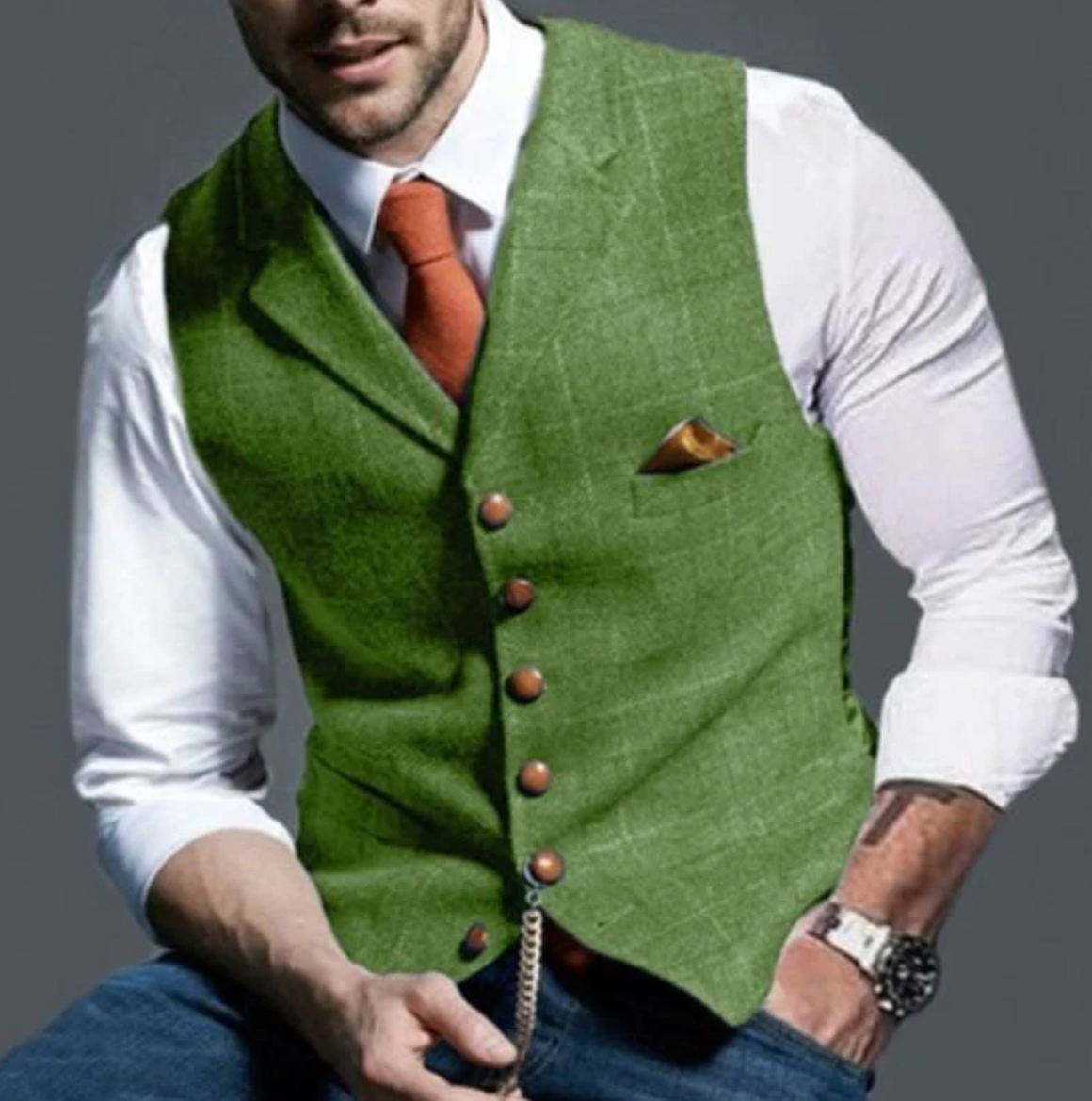Gilet de costume homme à carreaux col en V boutonné 2