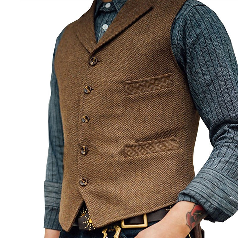 Gilet de costume homme à chevrons col cranté boutonné 1