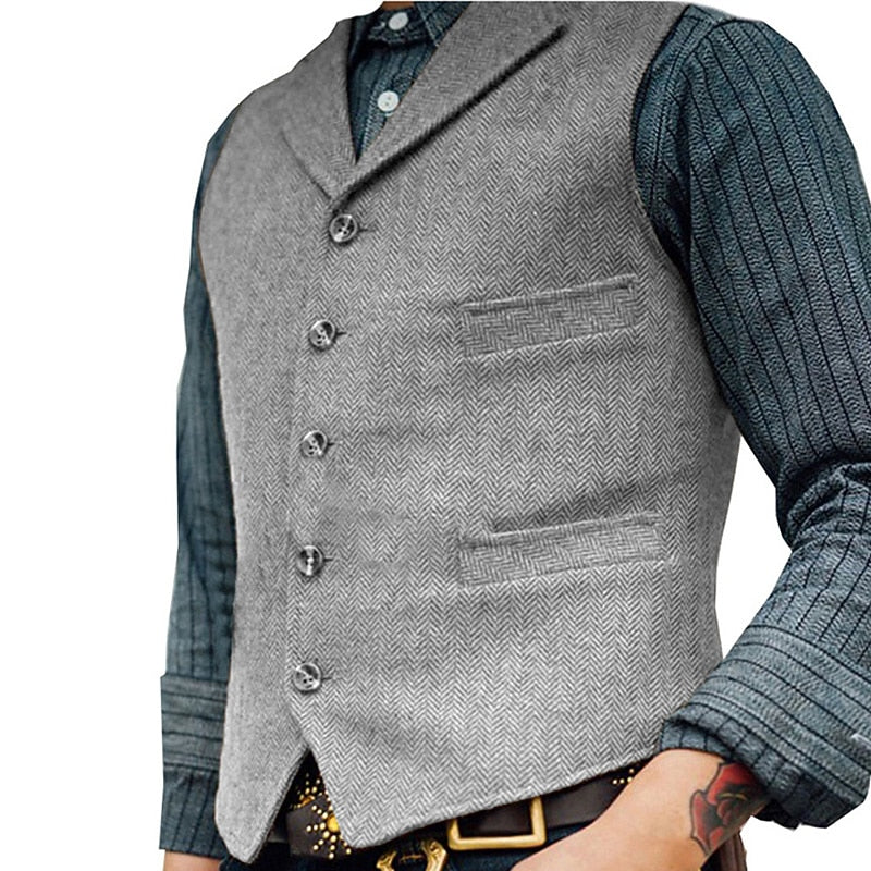 Gilet de costume homme à chevrons col cranté boutonné 16