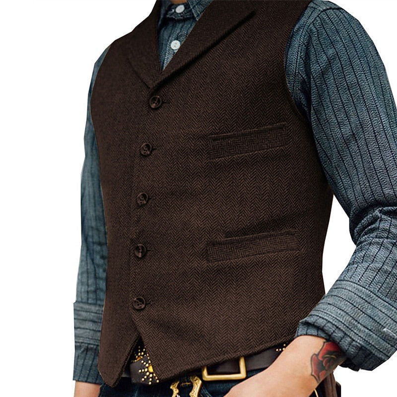 Gilet de costume homme à chevrons col cranté boutonné 2