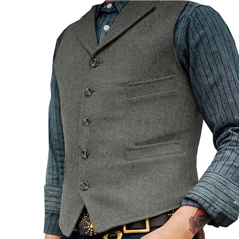 Gilet de costume homme à chevrons col cranté boutonné 5