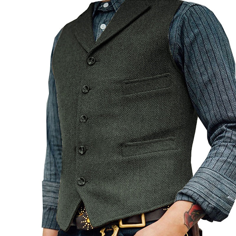 Gilet de costume homme à chevrons col cranté boutonné 6