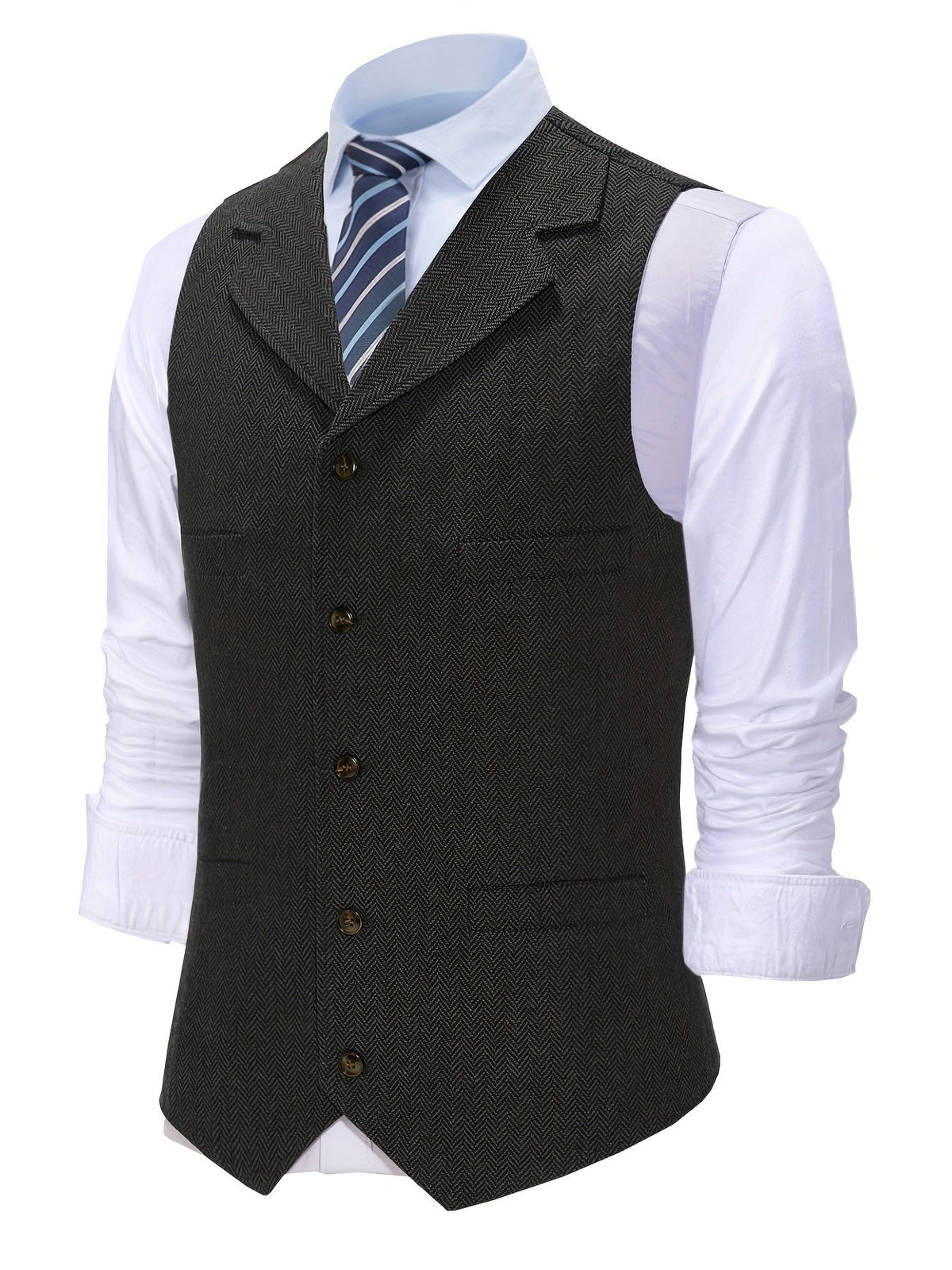 Gilet de costume homme à chevrons col en V boutonné 9