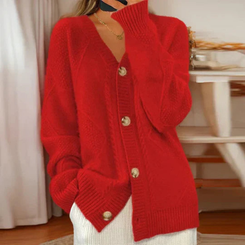 Gilet en maille de coton femme boutonné col V 3