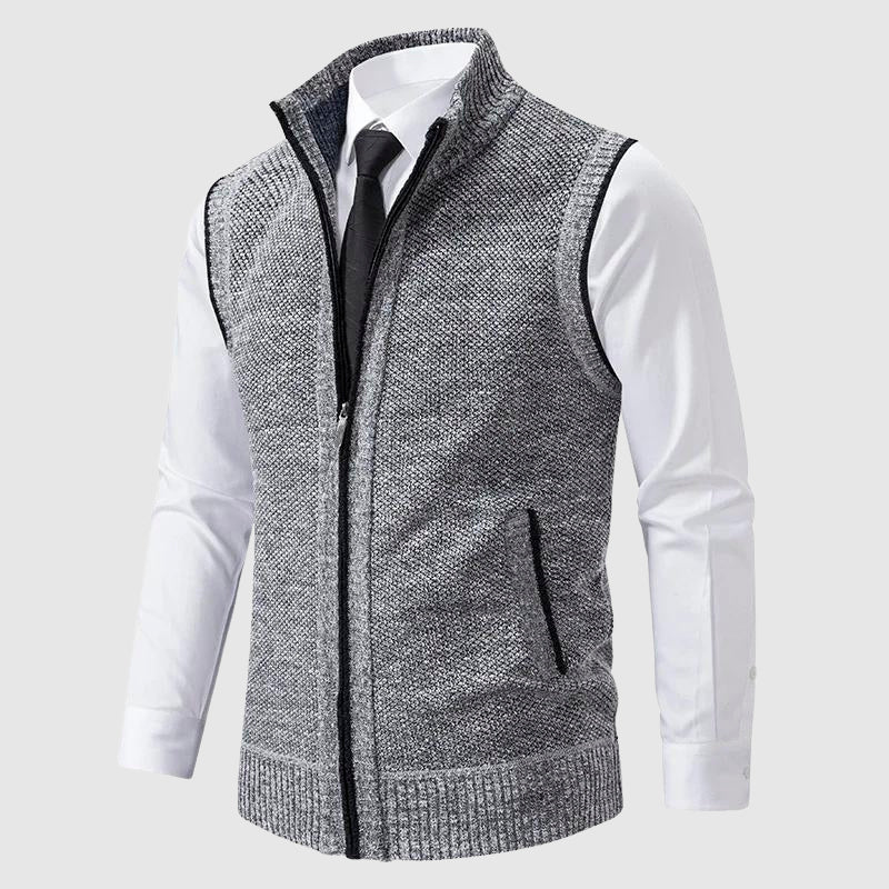 Gilet homme sans manches en laine zippé à col rabattu 4