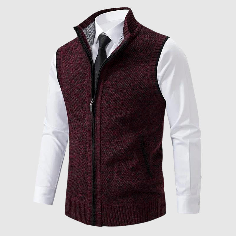 Gilet homme sans manches en laine zippé à col rabattu 5
