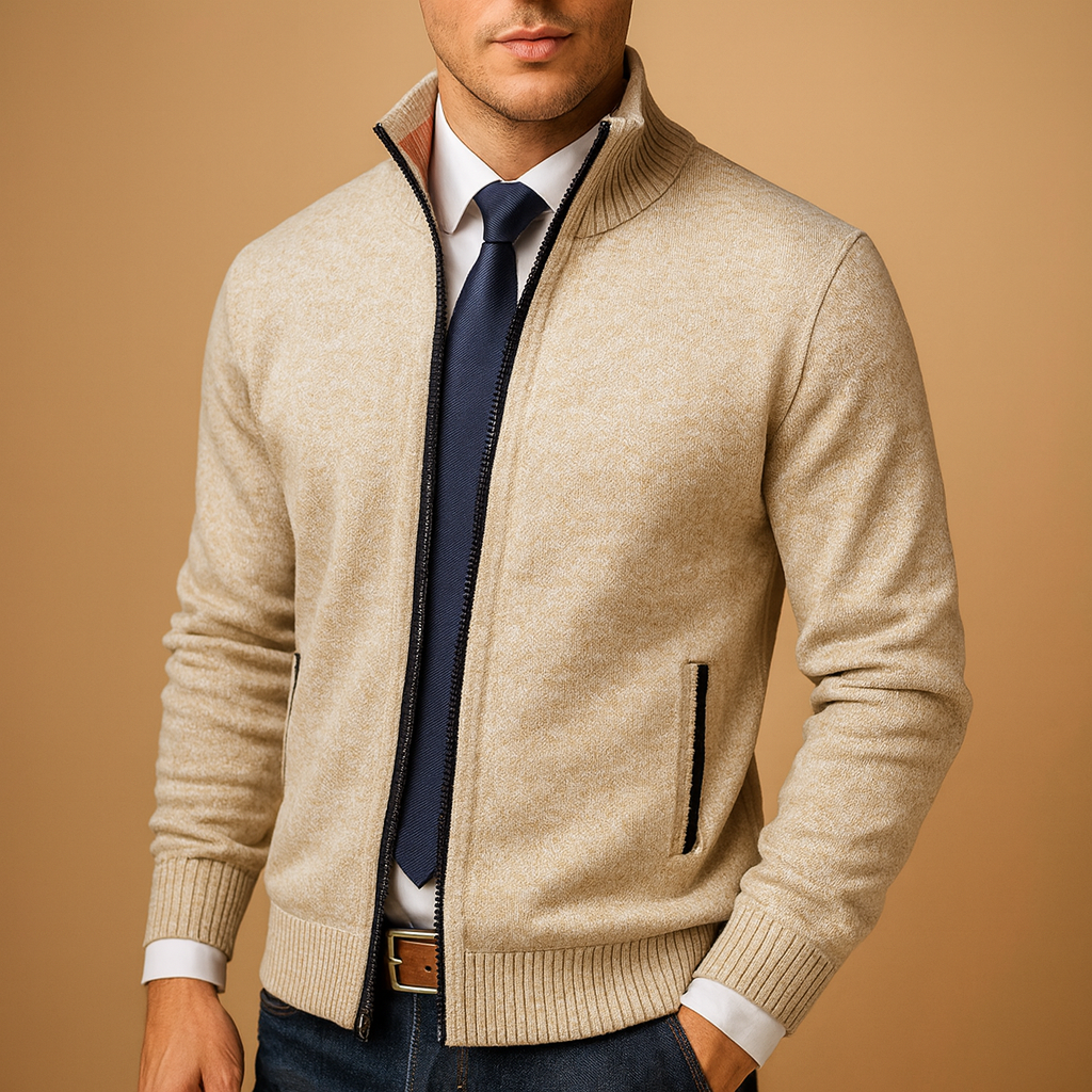 Gilet homme zippé en maille avec poches et bords côtelés 1
