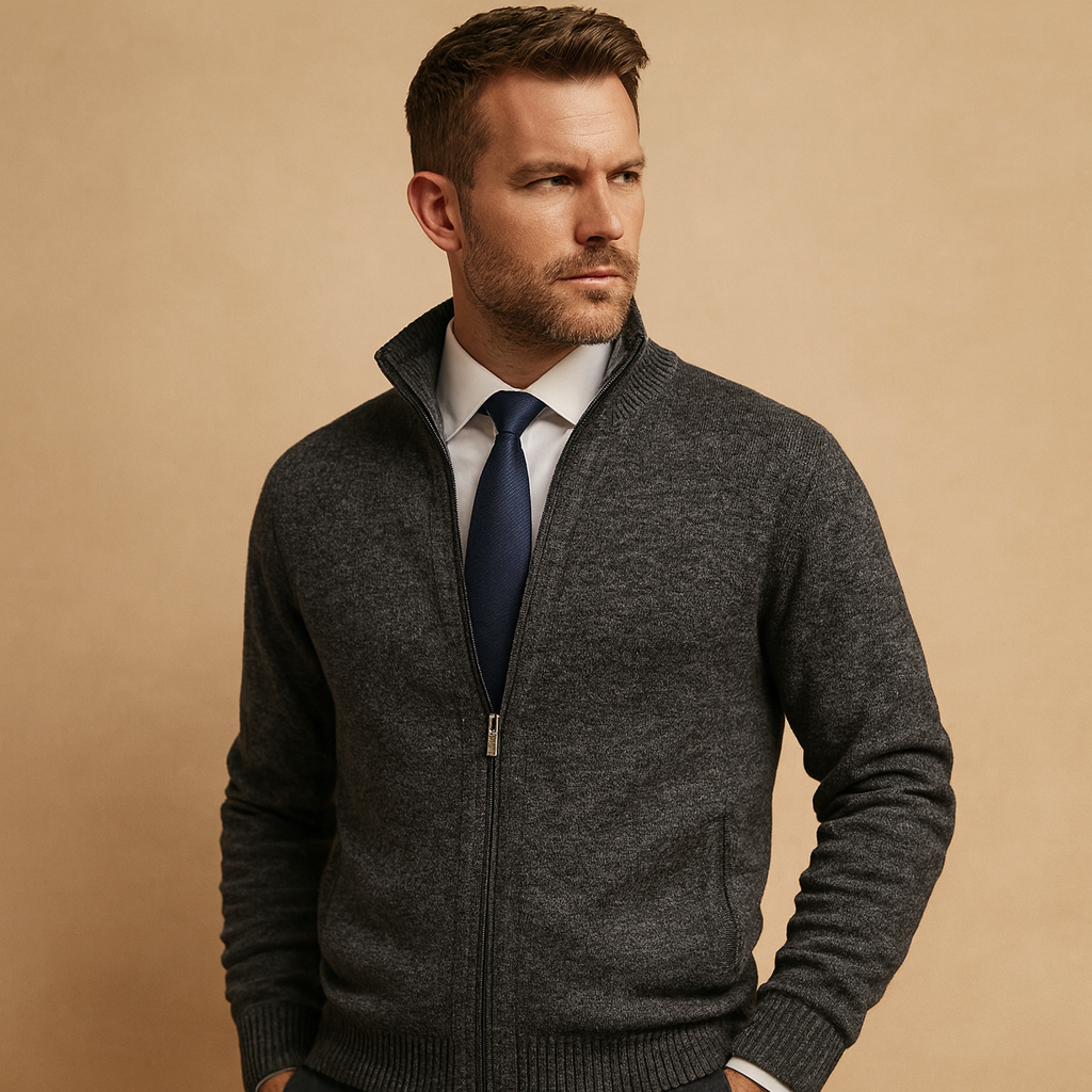 Gilet homme zippé en maille avec poches et bords côtelés 2