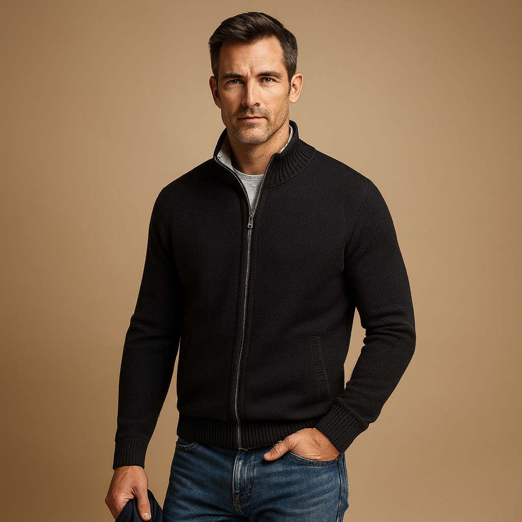 Gilet homme zippé en maille avec poches et bords côtelés 3