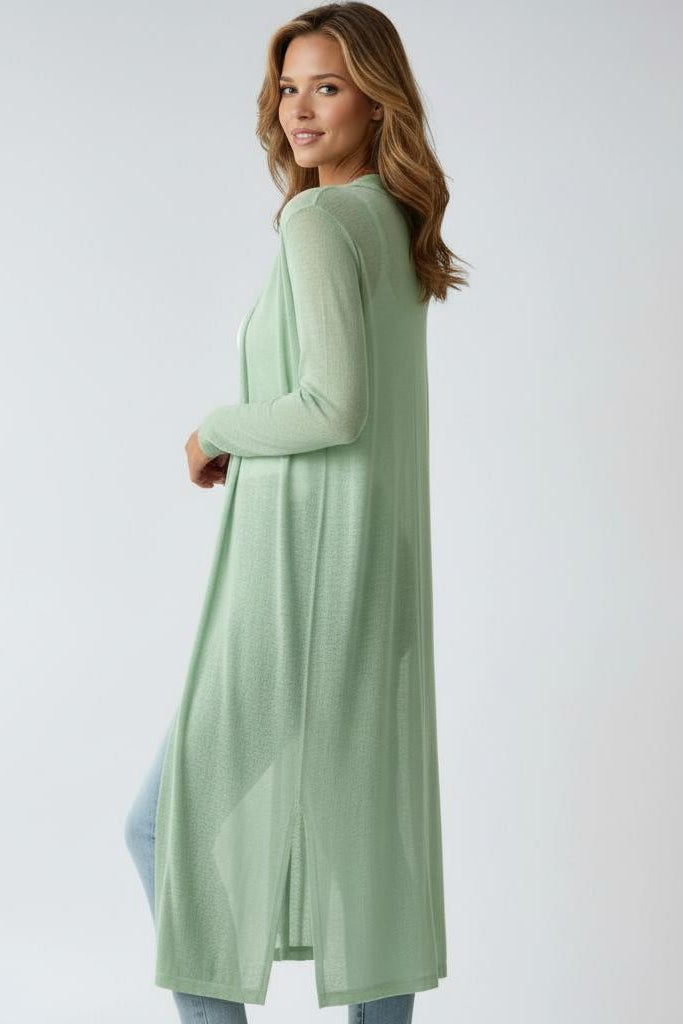Gilet long femme en maille fine léger et ouvert sur le devant 2