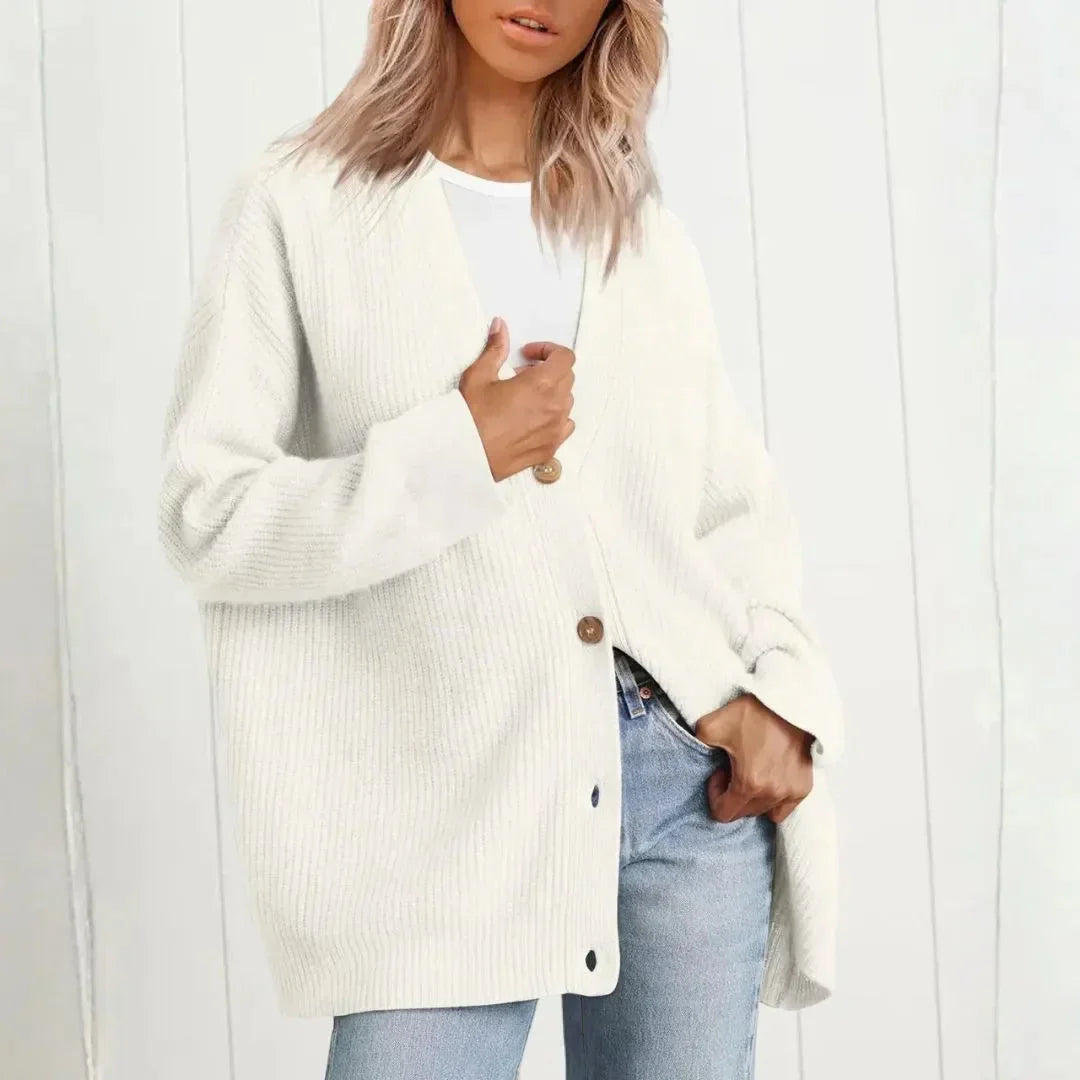 Gilet oversize femme en maille côtelée boutonné col V 4