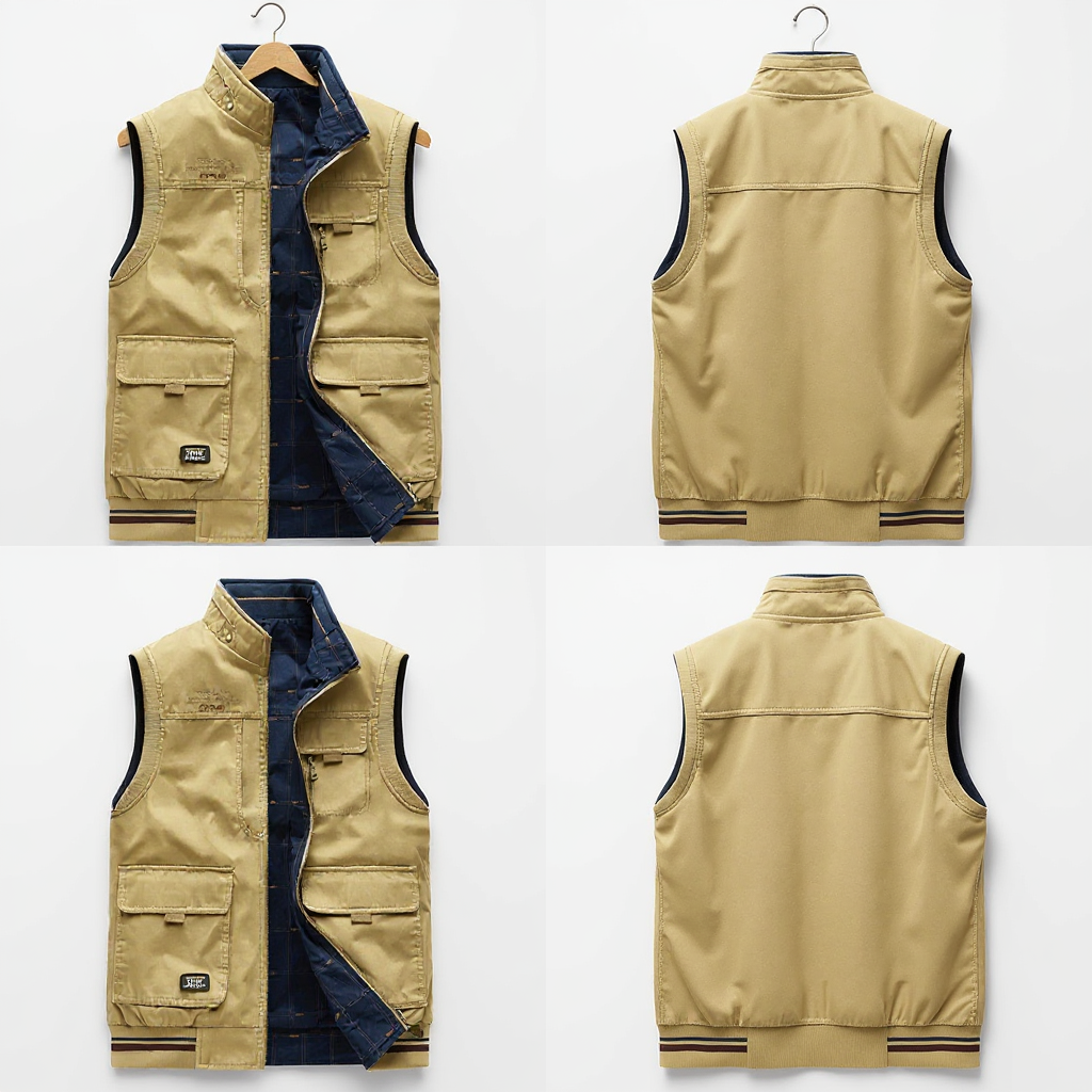 Gilet sans manches homme multi-poches en coton 6