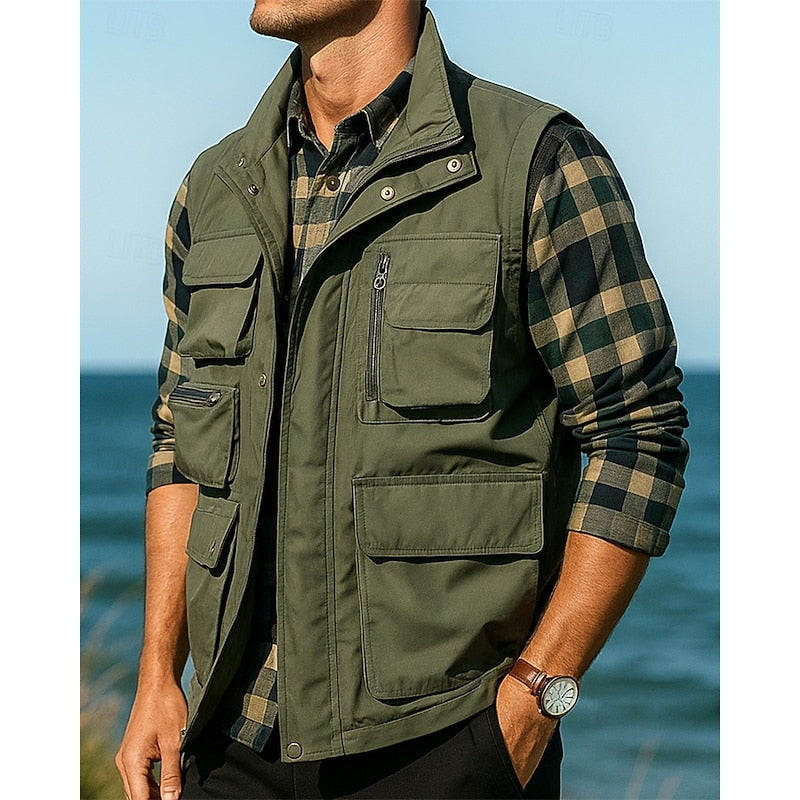 Gilet utilitaire homme sans manches multipoches à col montant 2