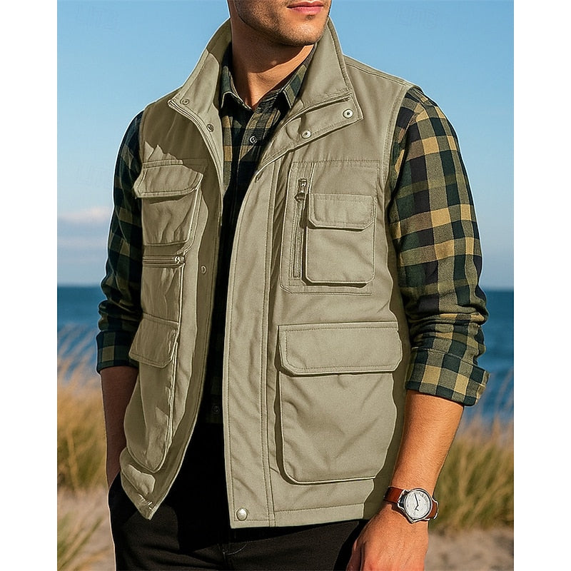 Gilet utilitaire homme sans manches multipoches à col montant 3