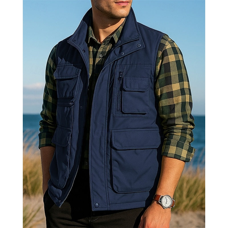 Gilet utilitaire homme sans manches multipoches à col montant 4