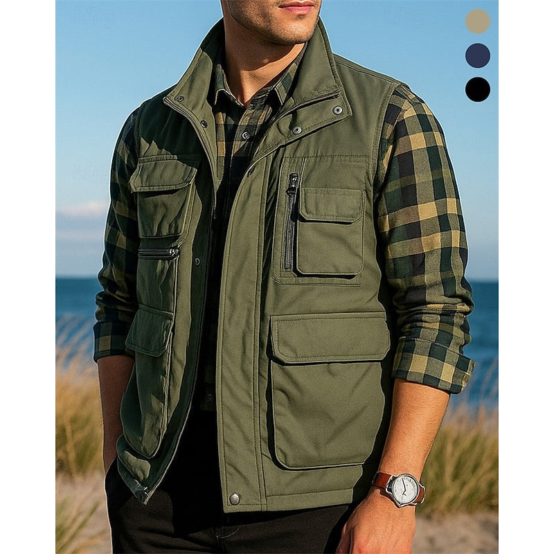 Gilet utilitaire homme sans manches multipoches à col montant 5