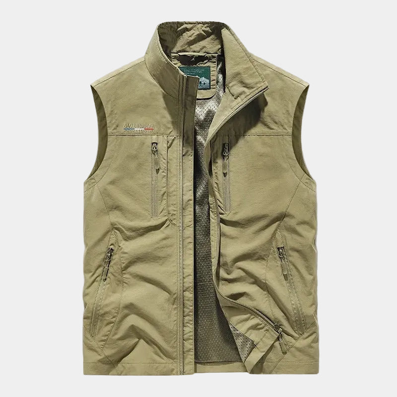 Gilet zippé sans manches homme col montant à poches poitrine 1