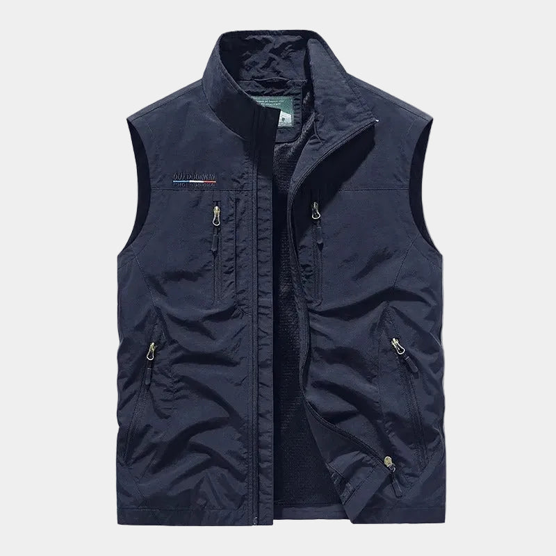 Gilet zippé sans manches homme col montant à poches poitrine 2