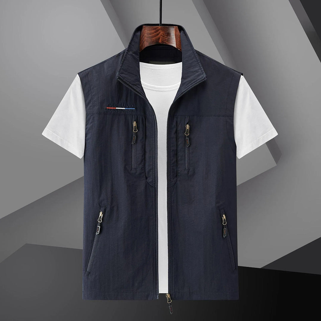 Gilet zippé sans manches homme multi-poches à col montant 2