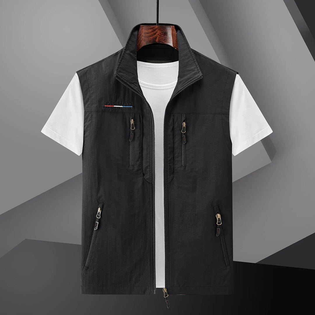 Gilet zippé sans manches homme multi-poches à col montant 3
