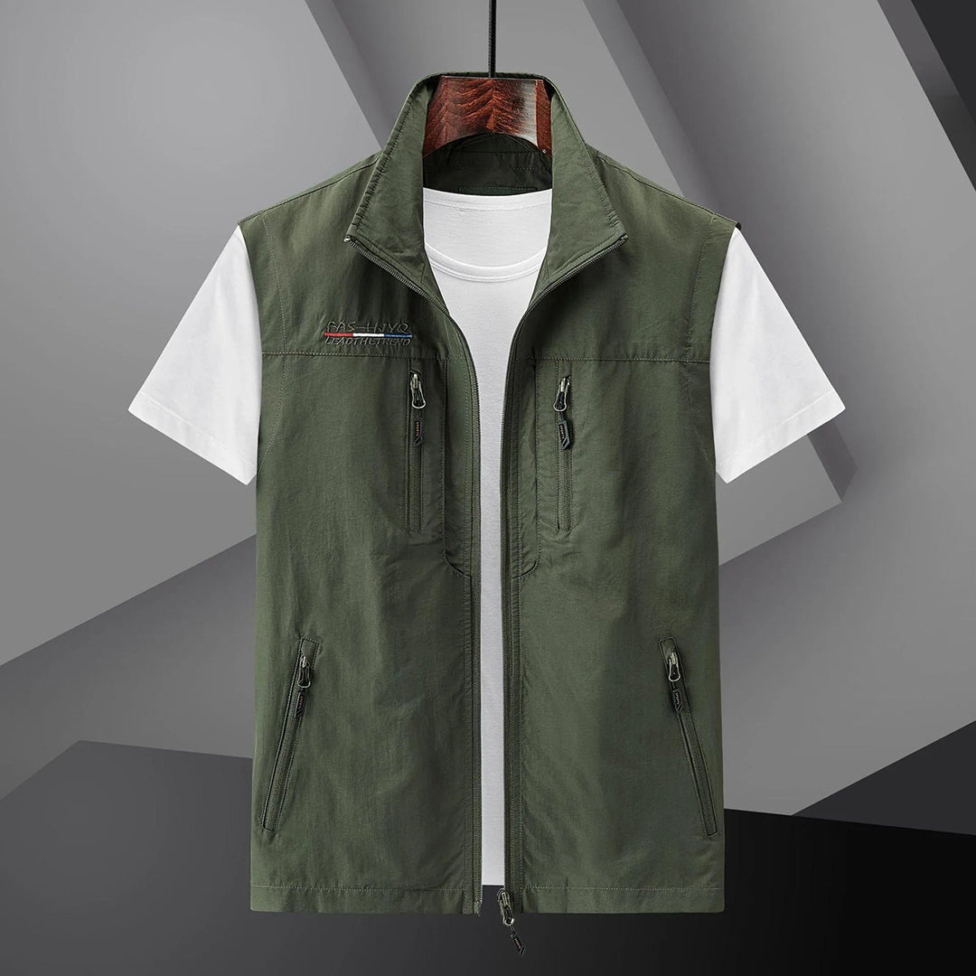 Gilet zippé sans manches homme multi-poches à col montant 4