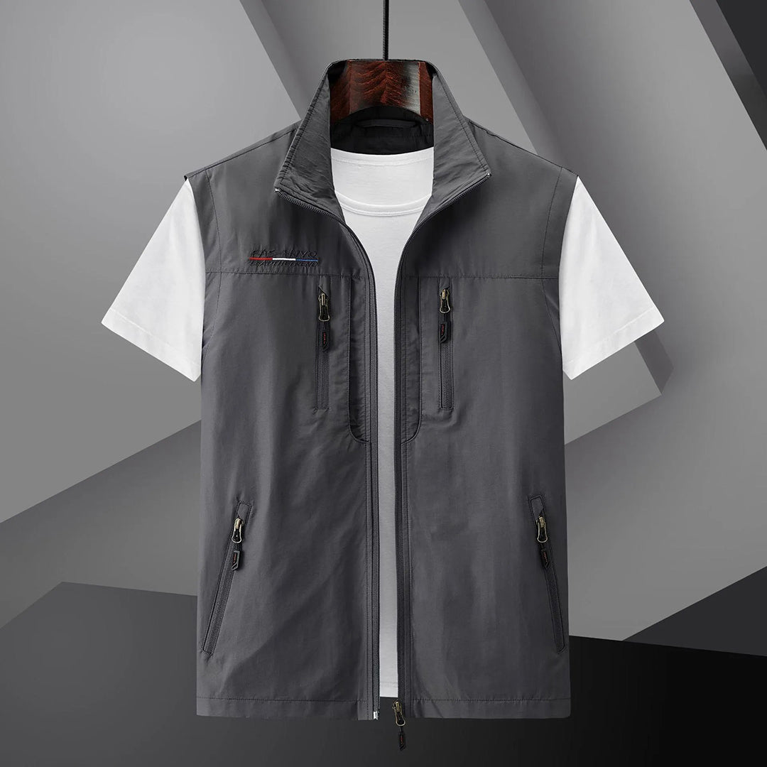 Gilet zippé sans manches homme multi-poches à col montant 5