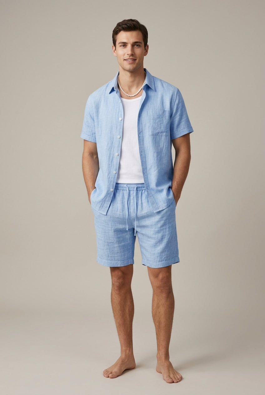 Ensemble homme en lin, chemise à manches courtes et short d'été