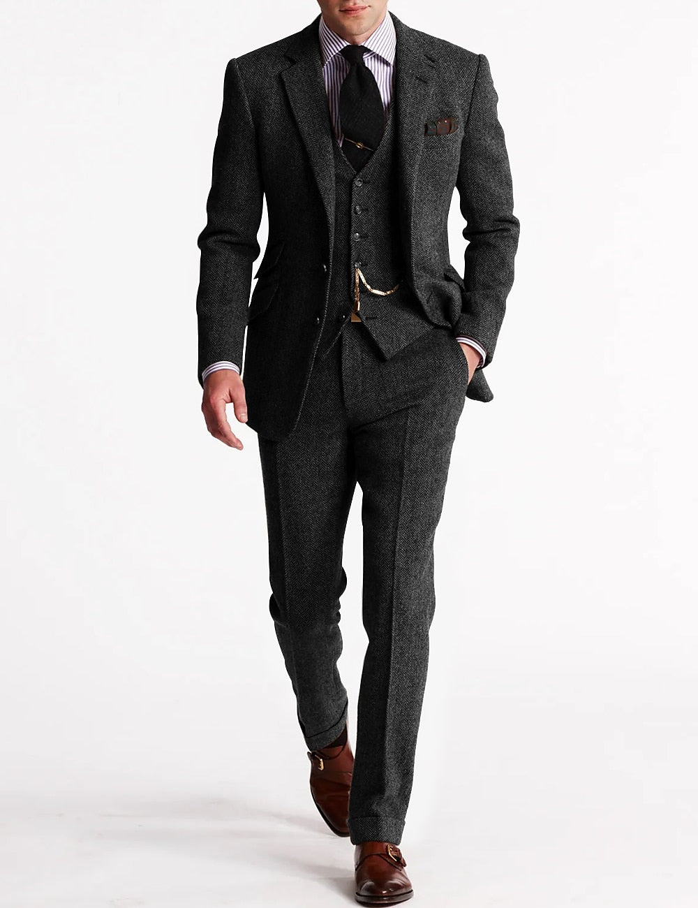 Costume smoking tweed pour homme élégant et raffiné en laine coupe ajustée Émile