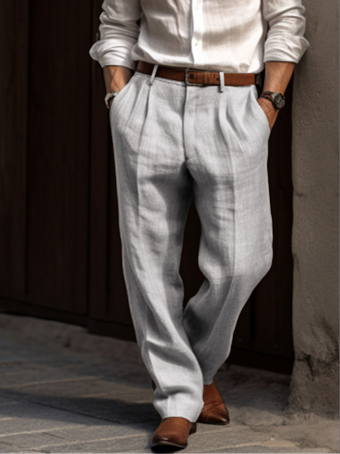 Pantalon homme plissé en lin et coton – élégance naturelle et confort respirant