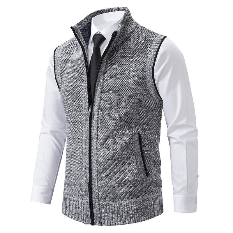 Gilet zippé sans manches pour homme automne élégant texturé en maille chinée avec col montant Jules