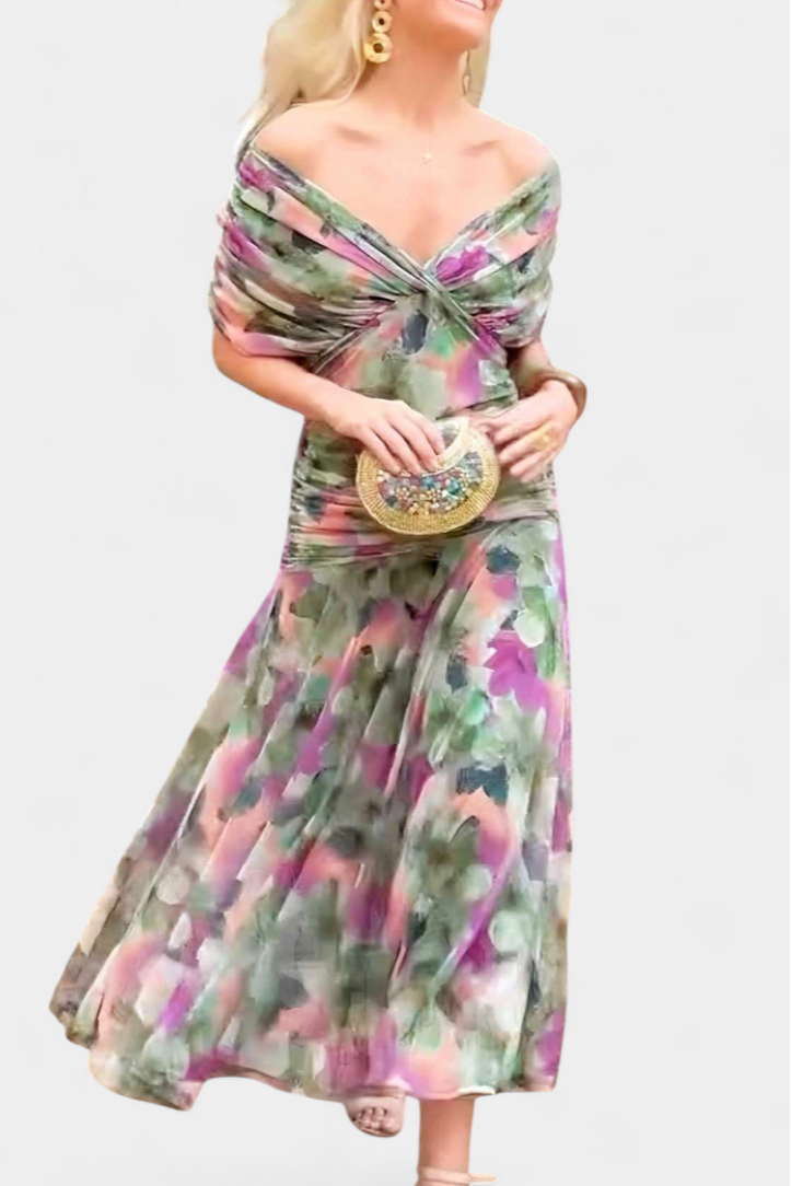 Clémence – Robe midi élégante à épaules dénudées femme