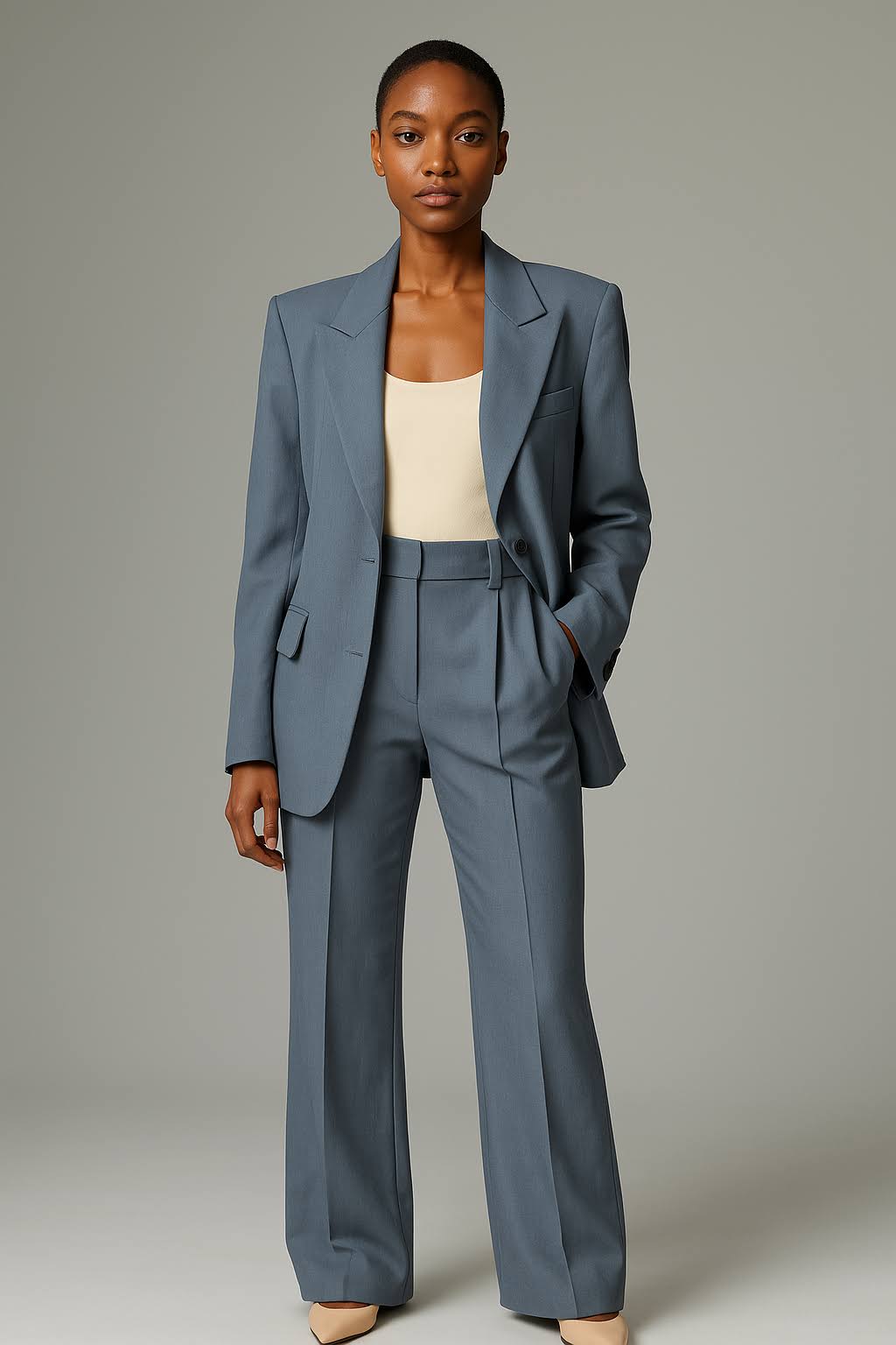 Mathilde – Ensemble tailleur avec veste et pantalon large taille haute femme