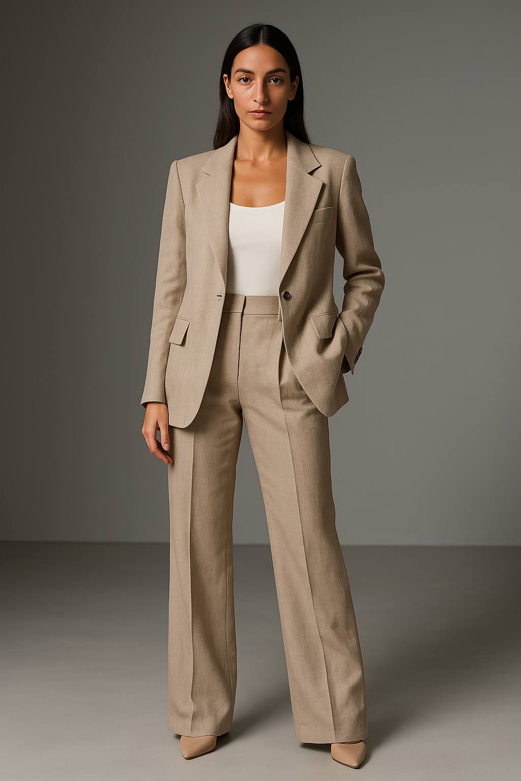 Mathilde – Ensemble tailleur avec veste et pantalon large taille haute femme
