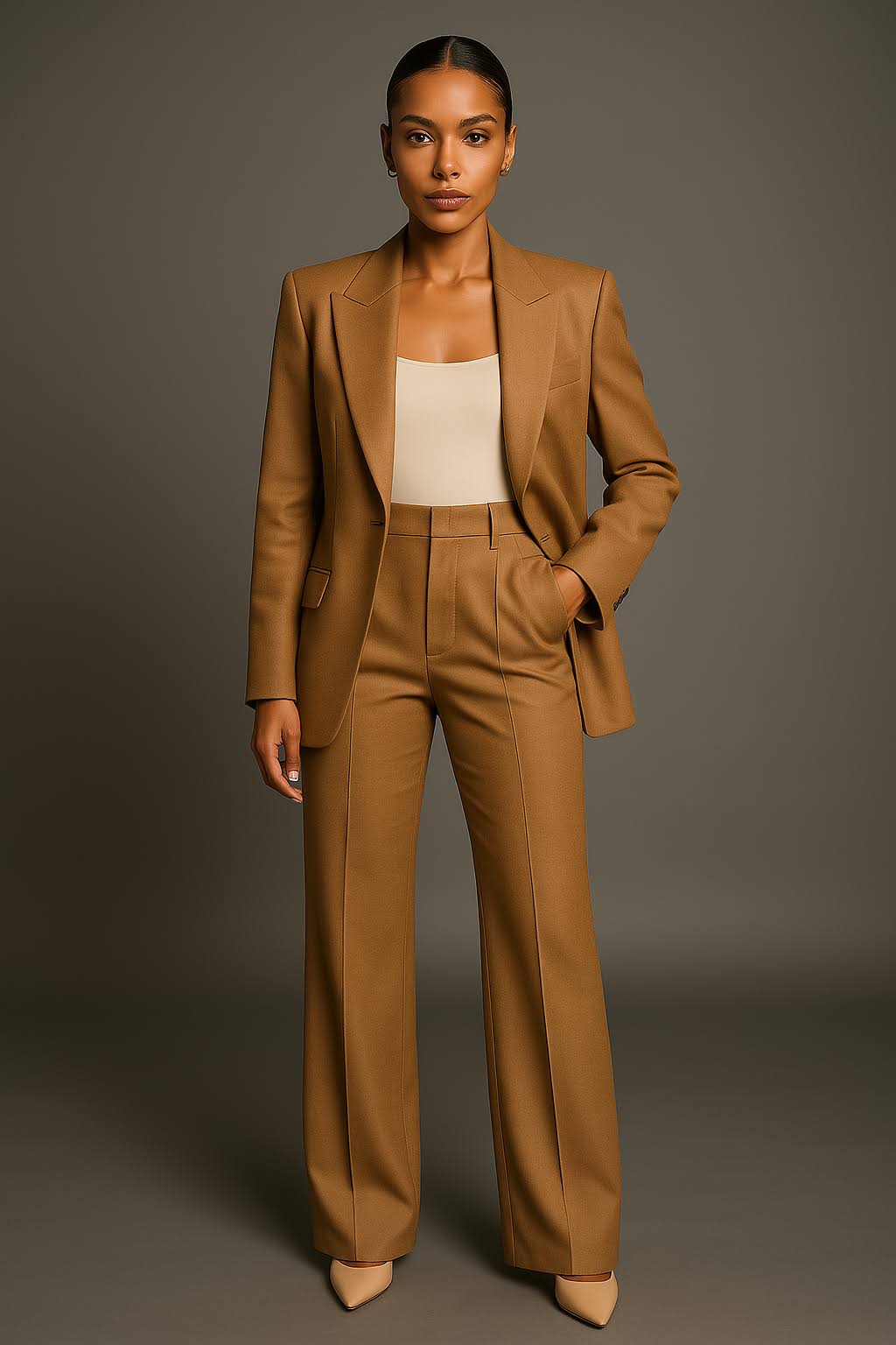 Mathilde – Ensemble tailleur avec veste et pantalon large taille haute femme