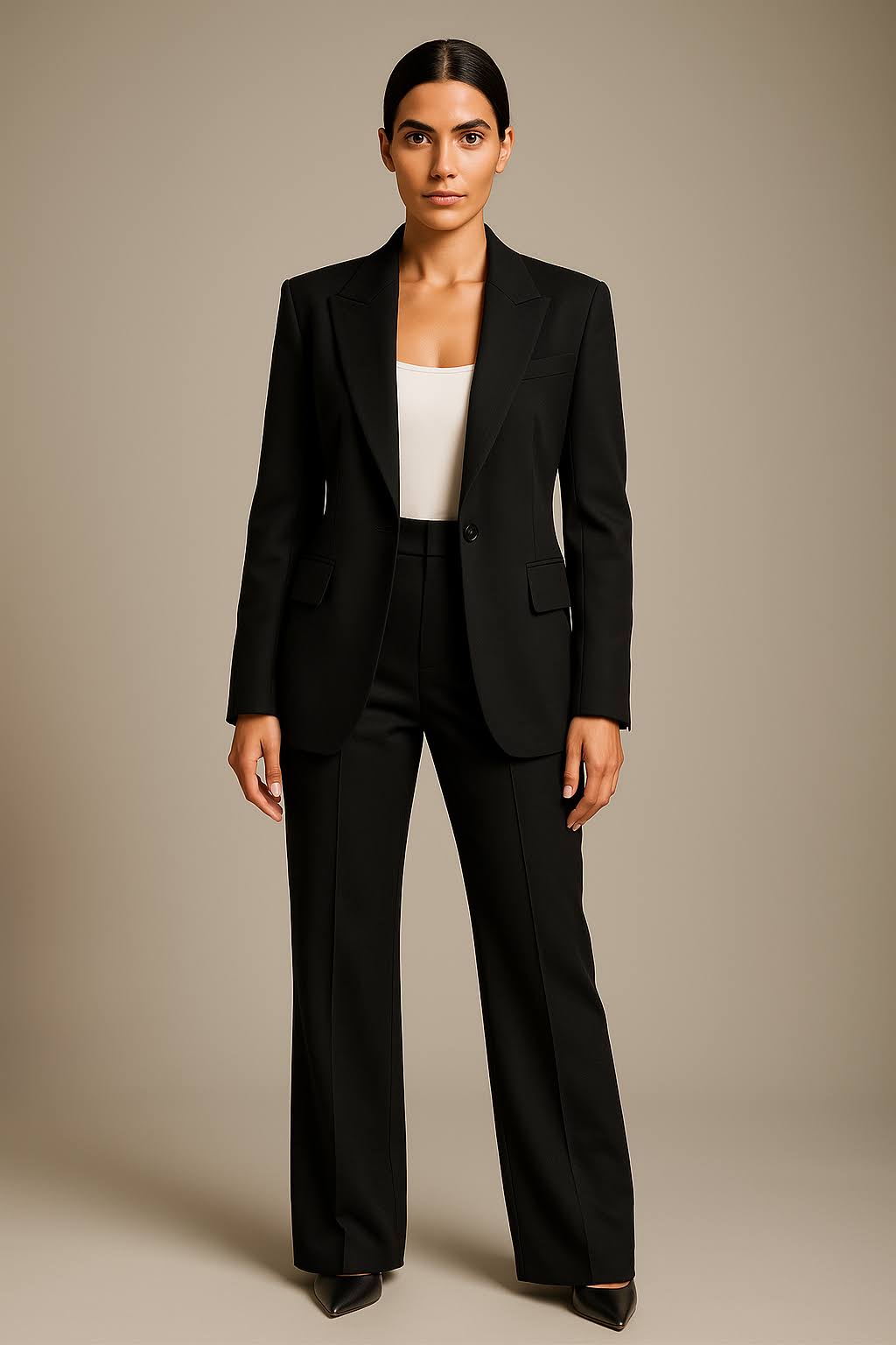 Mathilde – Ensemble tailleur avec veste et pantalon large taille haute femme