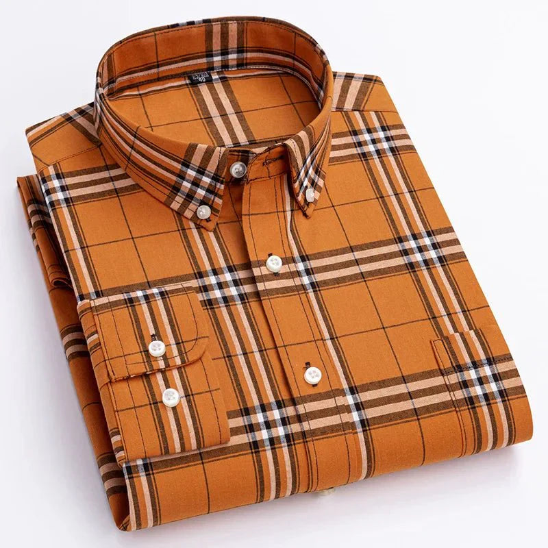 Mathieu – Chemise décontractée à carreaux à manches longues avec boutons homme