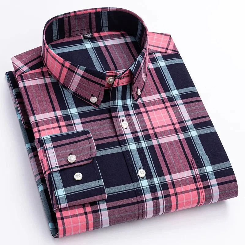 Mathieu – Chemise décontractée à carreaux à manches longues avec boutons homme