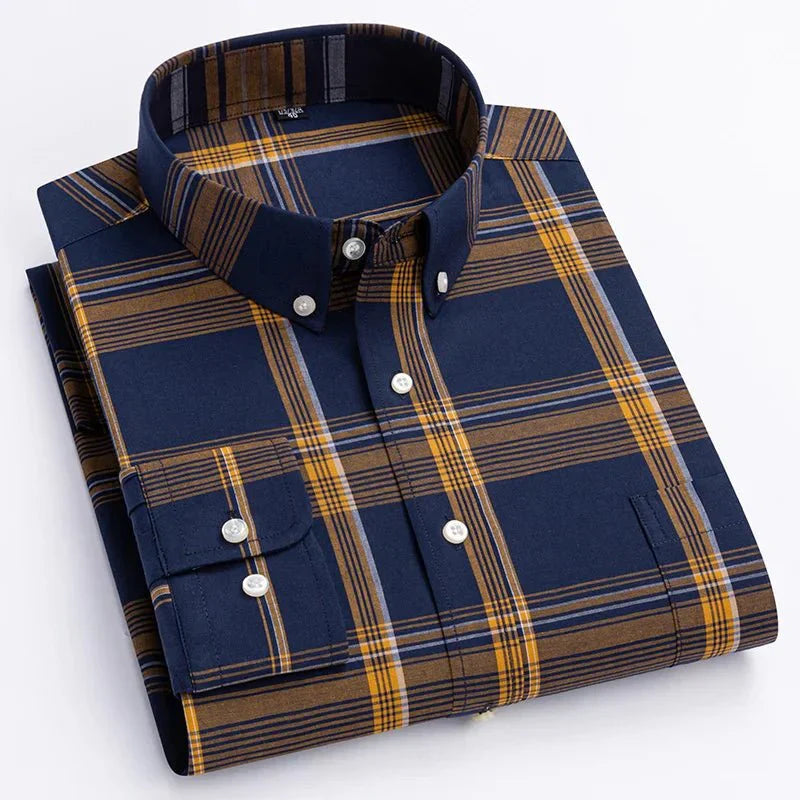 Mathieu – Chemise décontractée à carreaux à manches longues avec boutons homme