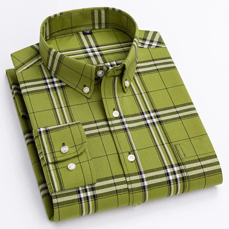 Mathieu – Chemise décontractée à carreaux à manches longues avec boutons homme