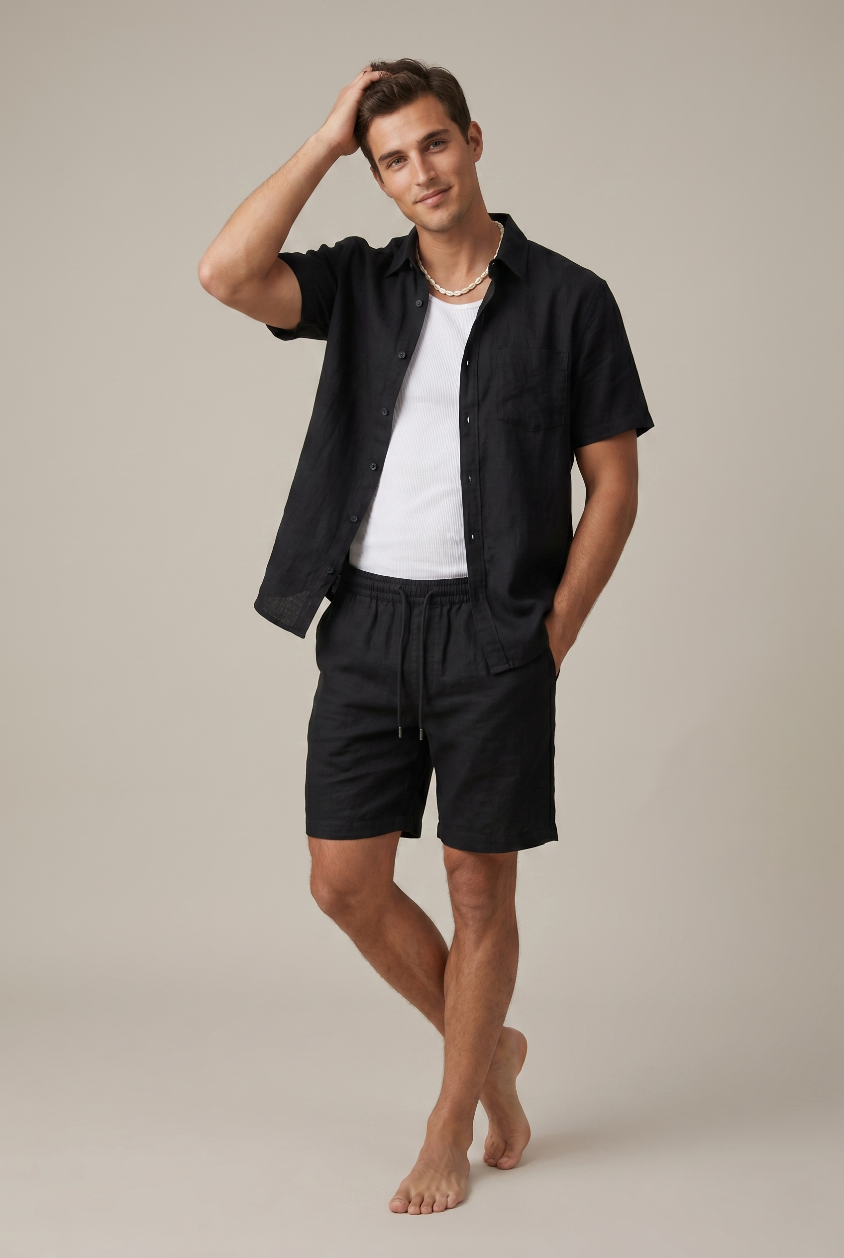 Ensemble homme en lin, chemise à manches courtes et short d'été