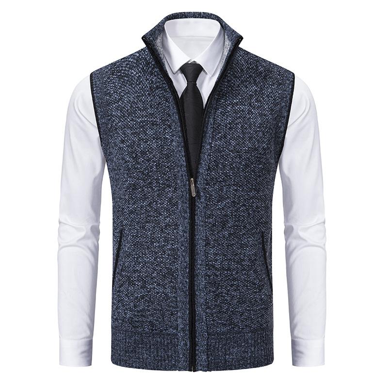 Gilet zippé sans manches pour homme automne élégant texturé en maille chinée avec col montant Jules