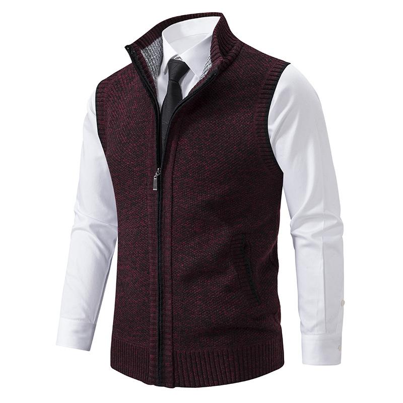 Gilet zippé sans manches pour homme automne élégant texturé en maille chinée avec col montant Jules