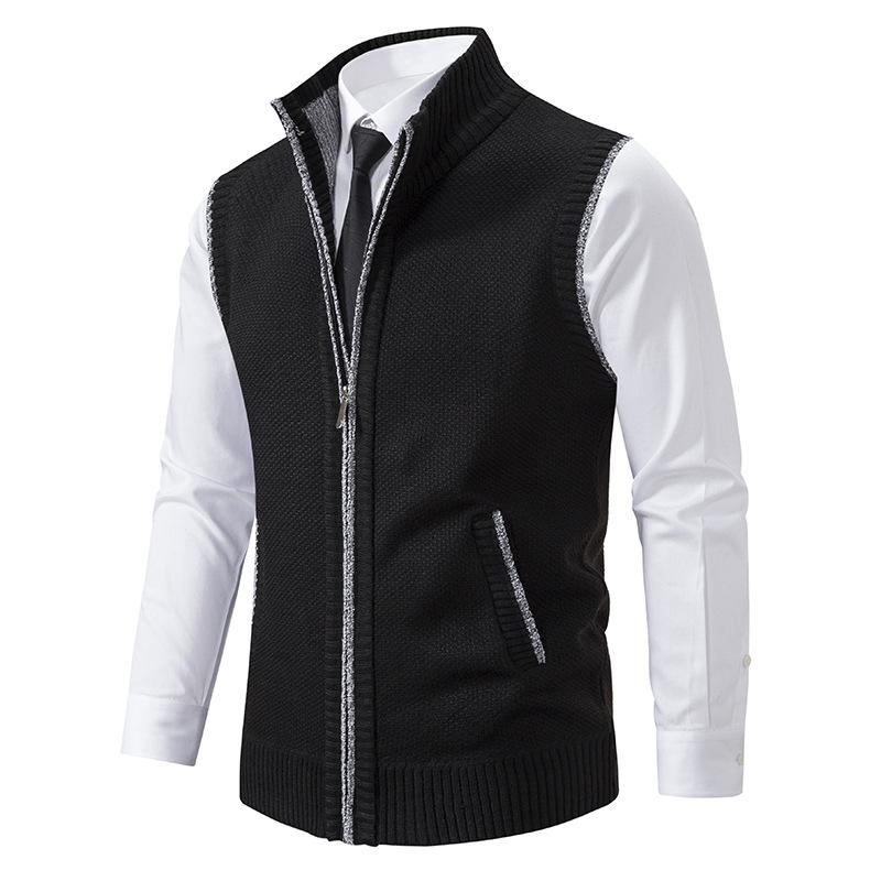 Gilet zippé sans manches pour homme automne élégant texturé en maille chinée avec col montant Jules