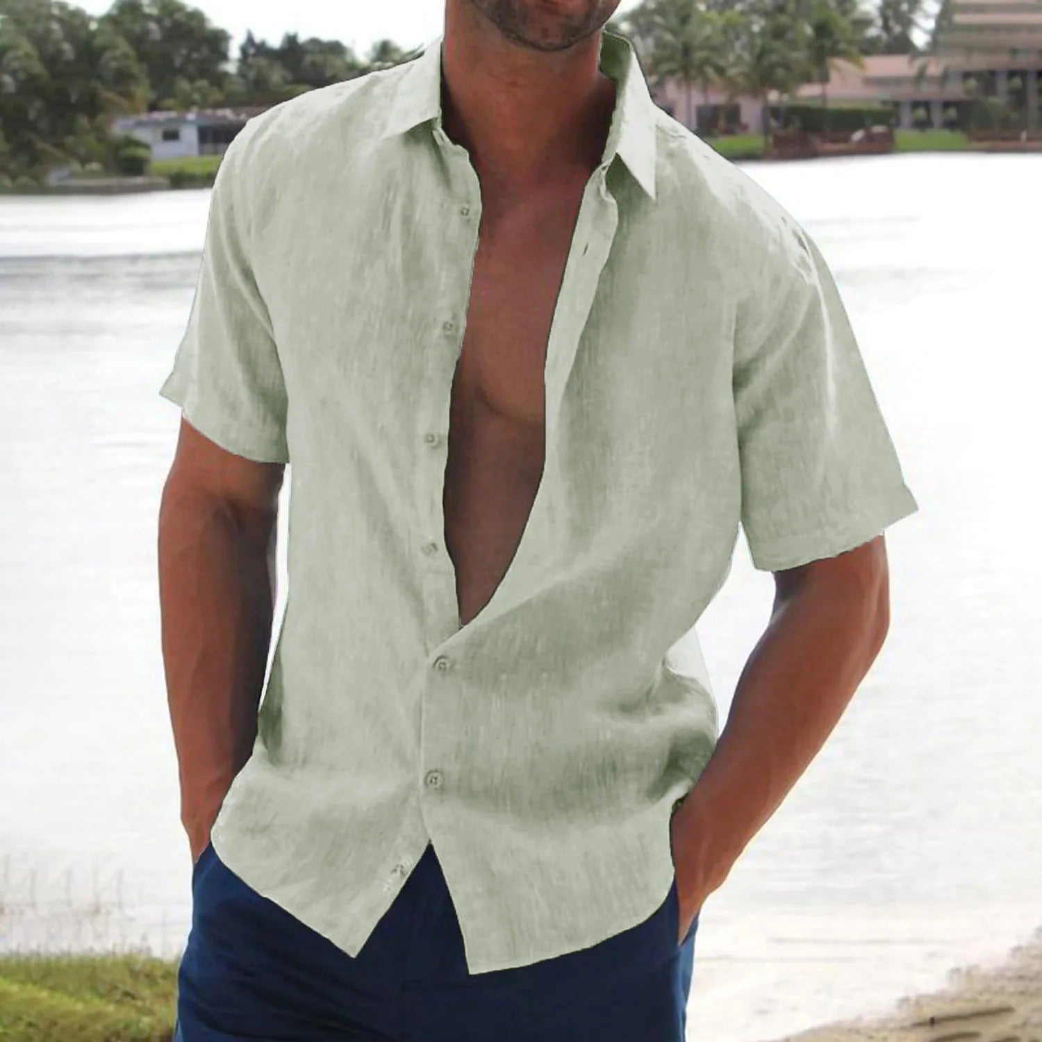 Chemise homme en lin manches courtes – style casual et confort respirant