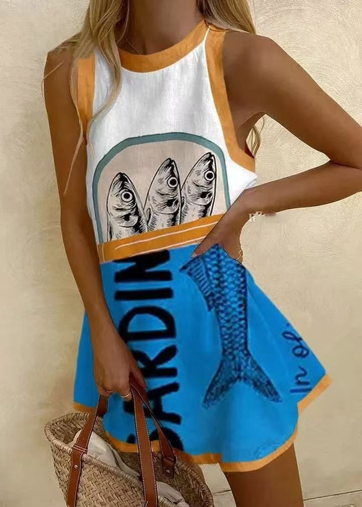 Océane – Robe d'été courte imprimée sans manches