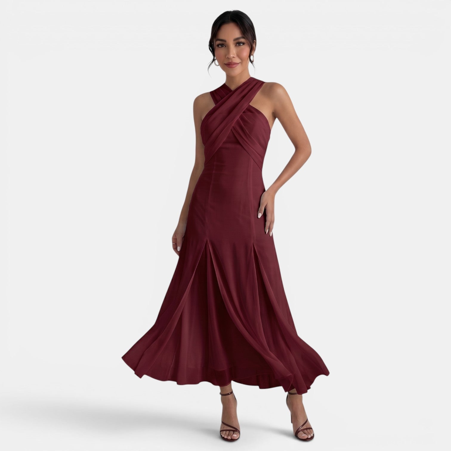 Adèle – Robe longue en mousseline à nœud pour invitée de mariage